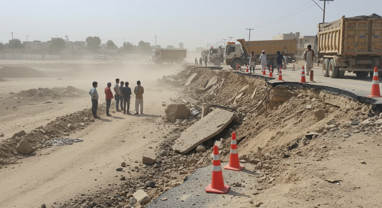 Major Road Collapses in Arifwala During Heavy Transport Movement